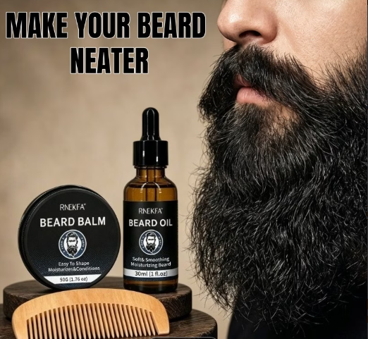Beard balm, beard oil, and comb grooming kit